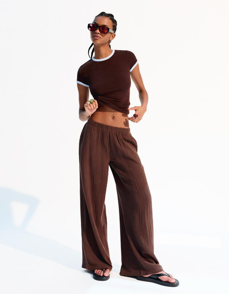 Çift taraflı rustik wide leg pantolon