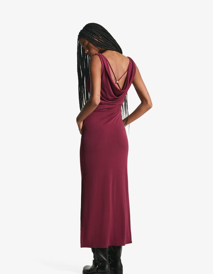 Draped midi dress-Burgundy