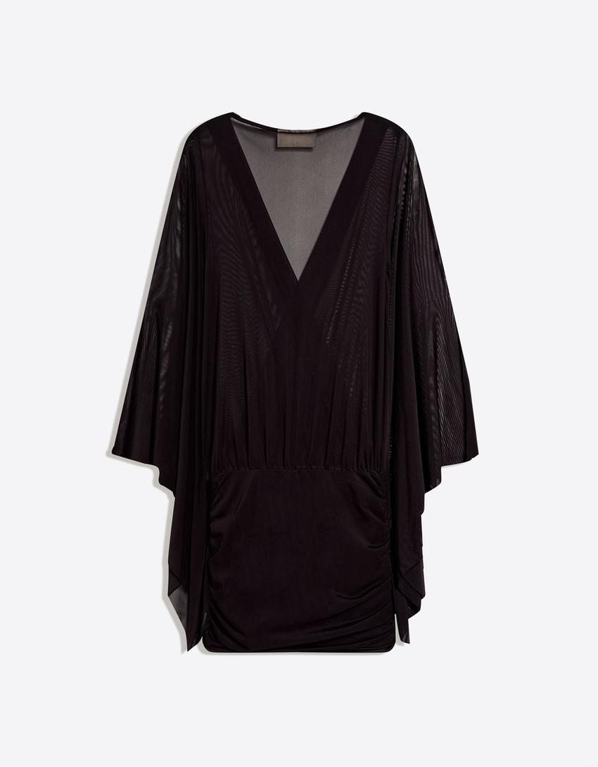 Mini dress with cape sleeves-Black
