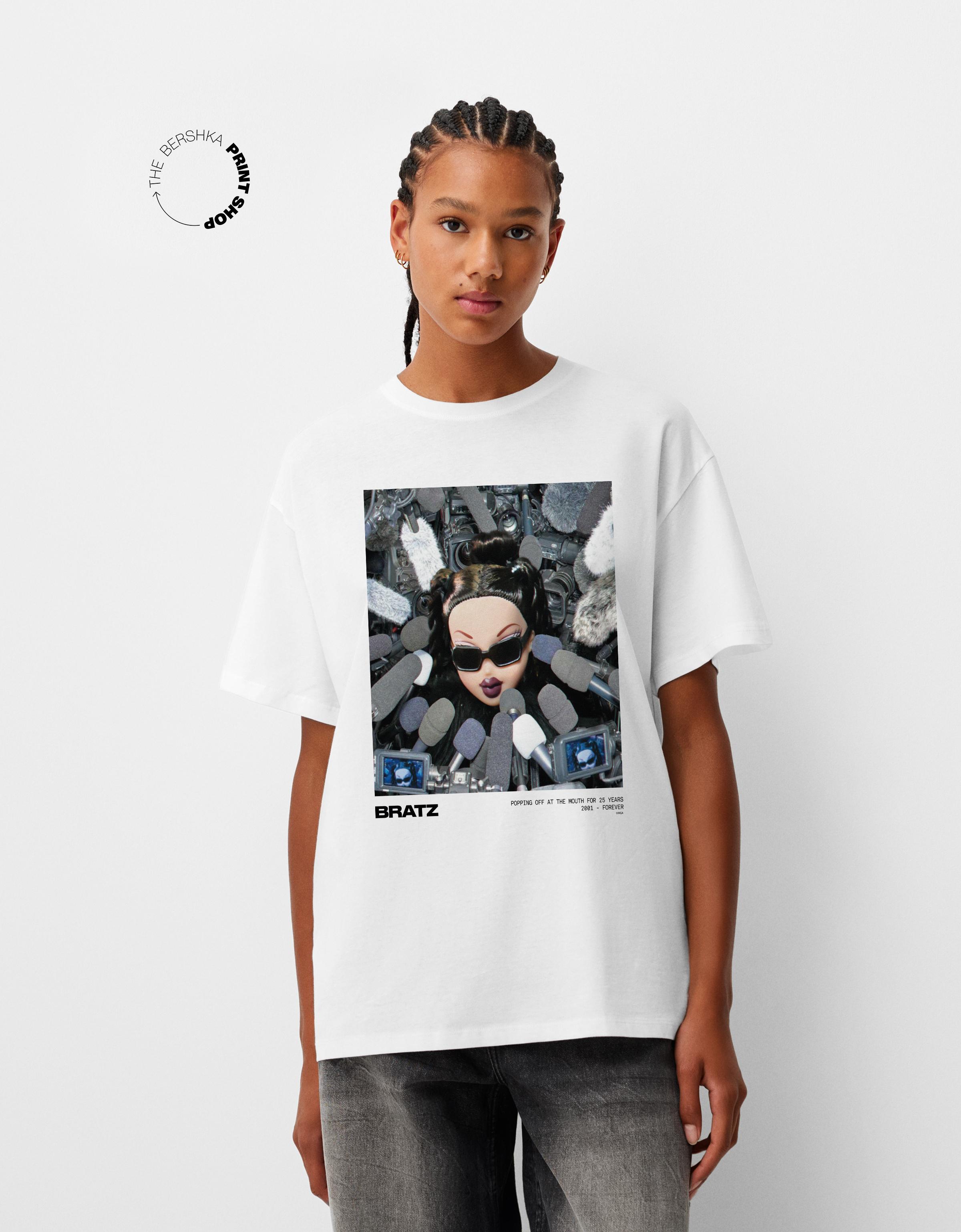 Bershka Oversize-T-Shirt Bratz Mit Kurzen Ärmeln Damen Xs Grbrochenes Weiss