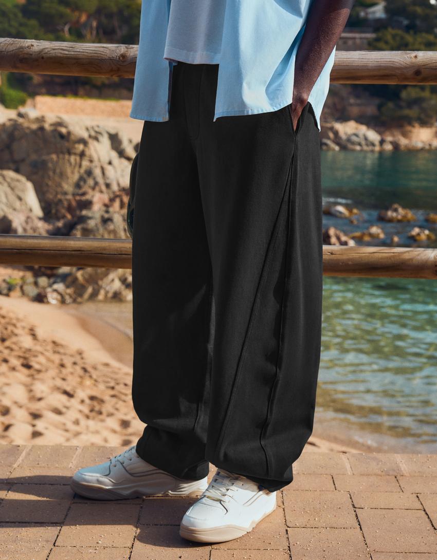 Interlock balloon fit trousers-Black