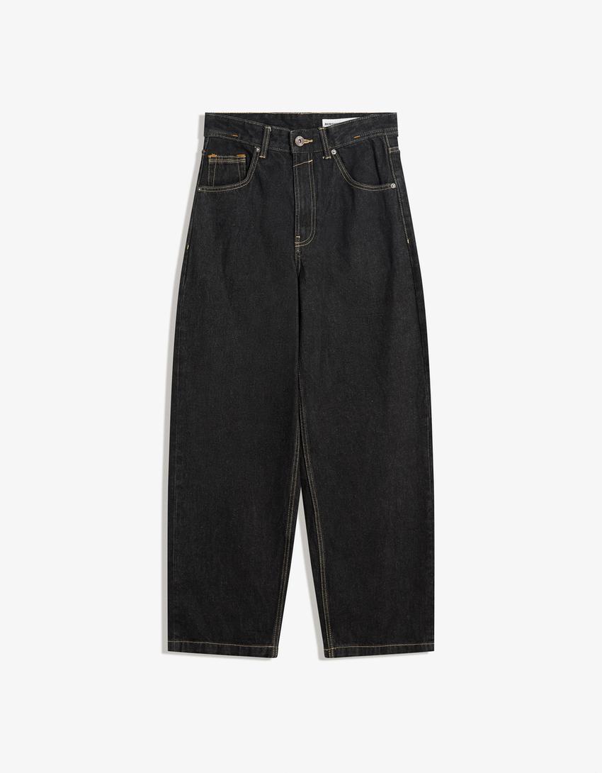 Jeans baggy fit com estampa a laser EDIÇÃO LIMITADA-Cinzento-escuro