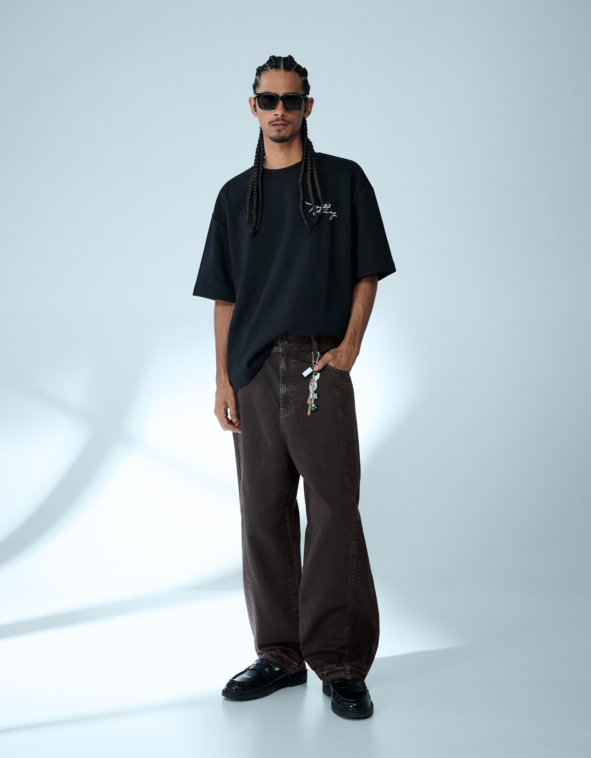 Bershka Superbaggy Hose Herren 38 Schwarz