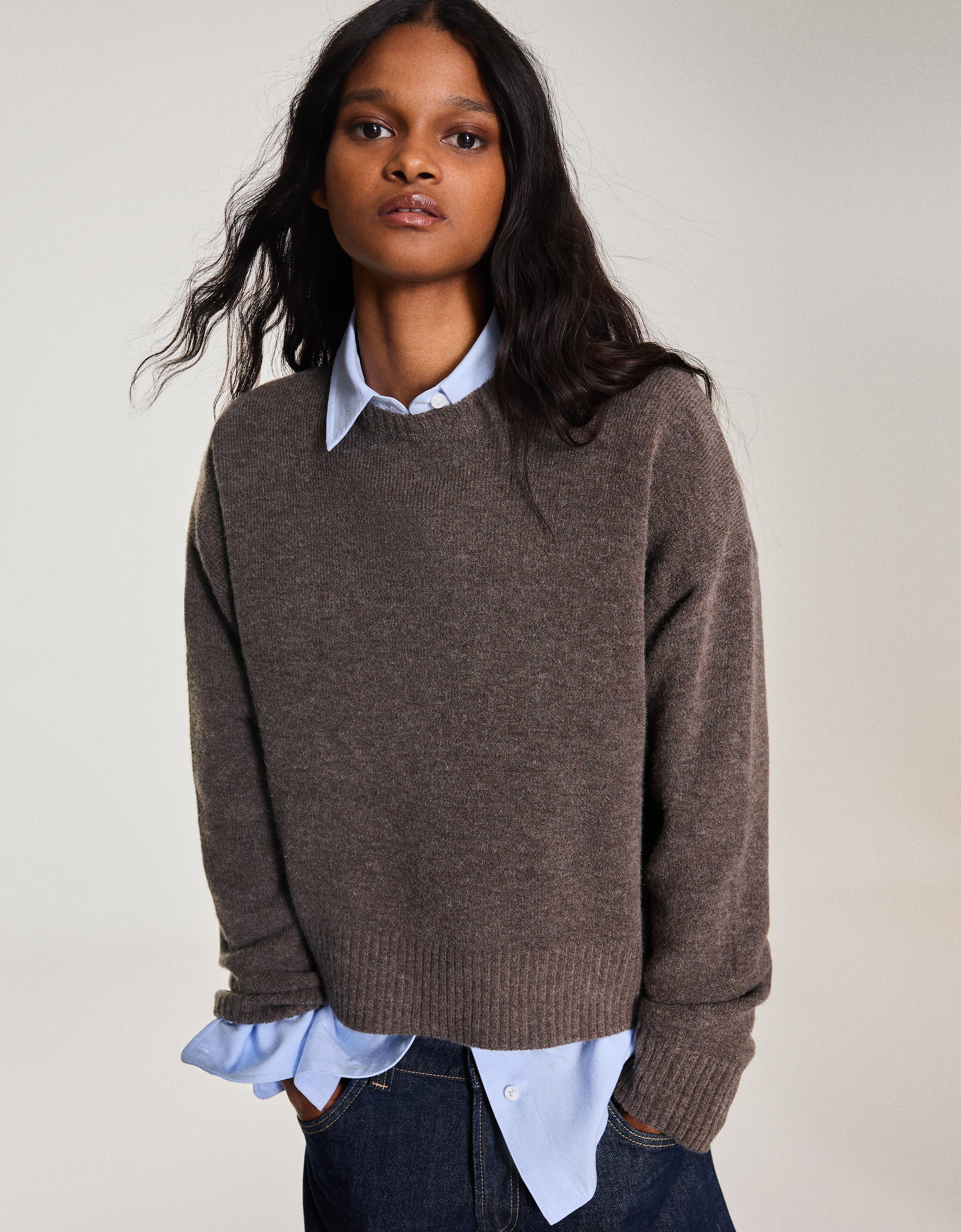 Bershka Jersey Cuello Redondo Mujer Marrón
