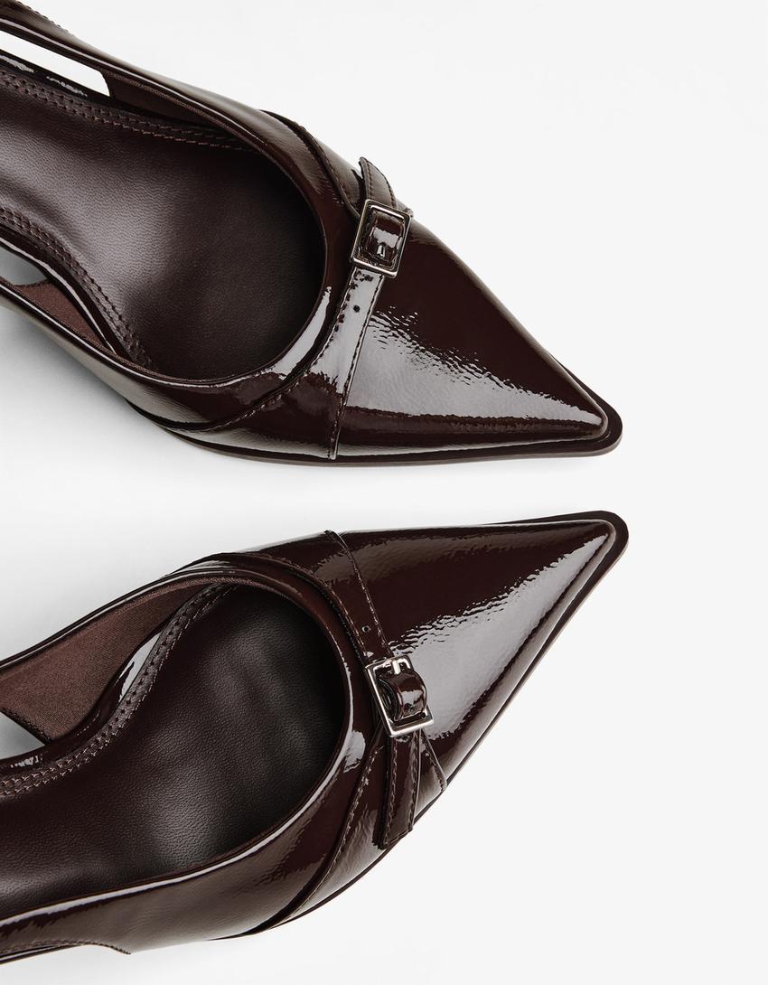 Zapato tacón kitten tira hebilla-Granate