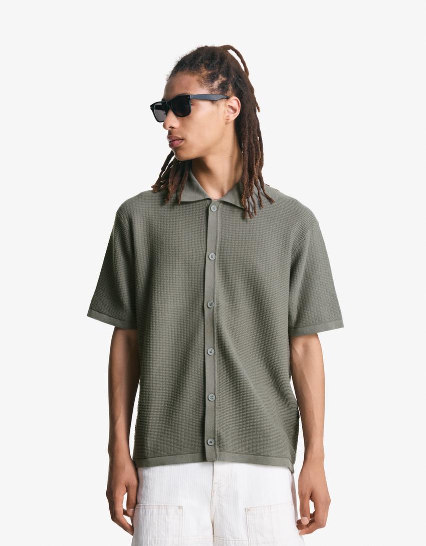 Textured short sleeve shirt-Khaki