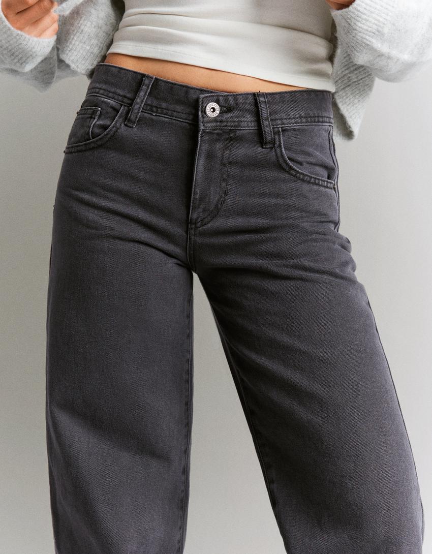 Twill straight-leg trousers-Grey