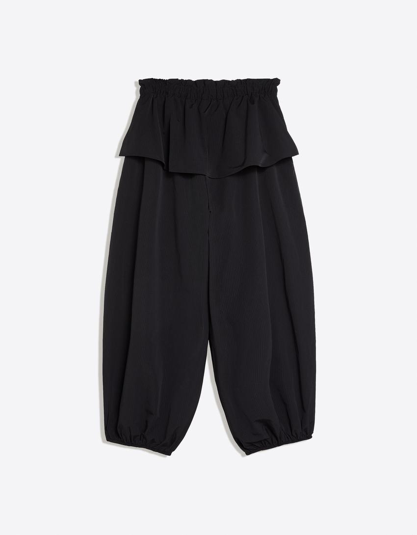 Technical trousers with peplum waist-Black