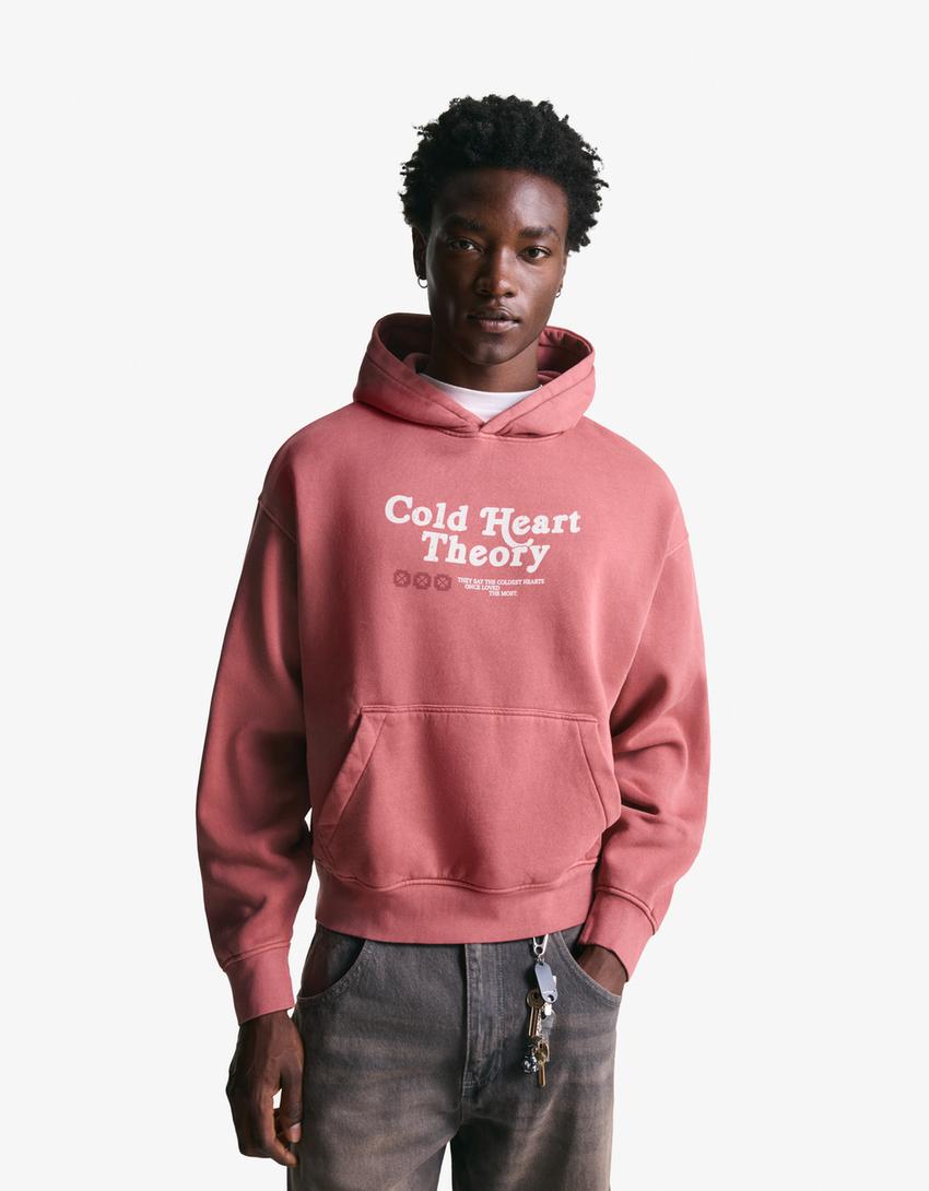 Faded-effect printed sweatshirt-Coral