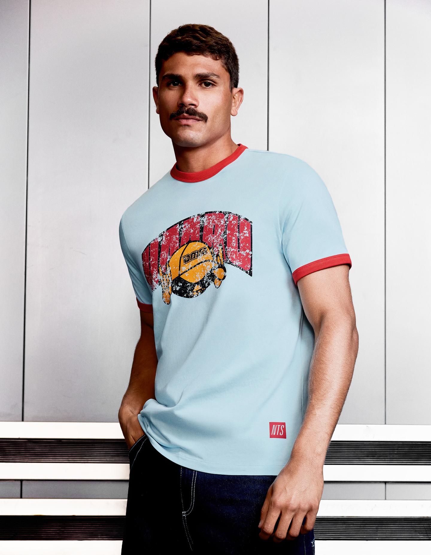 Bershka koszulka z nadrukiem nts x bershka ft. umru niebieski