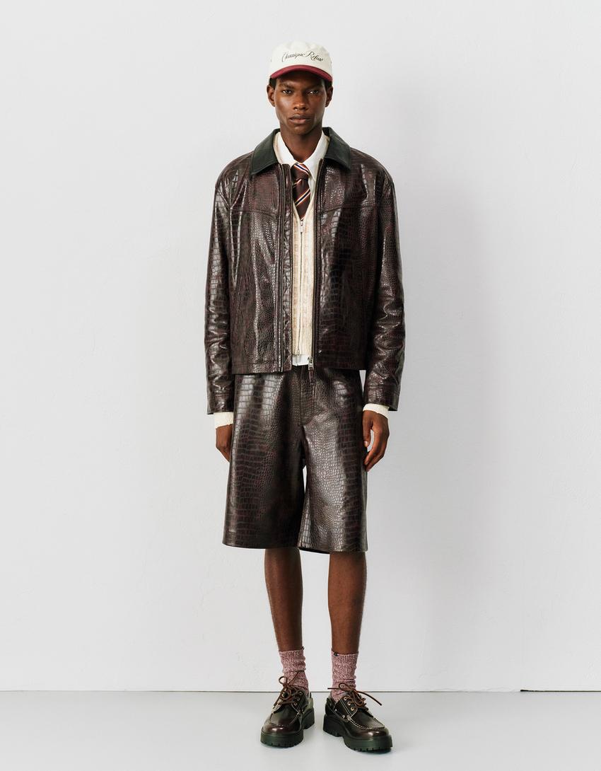 Leather effect jacket-Brown