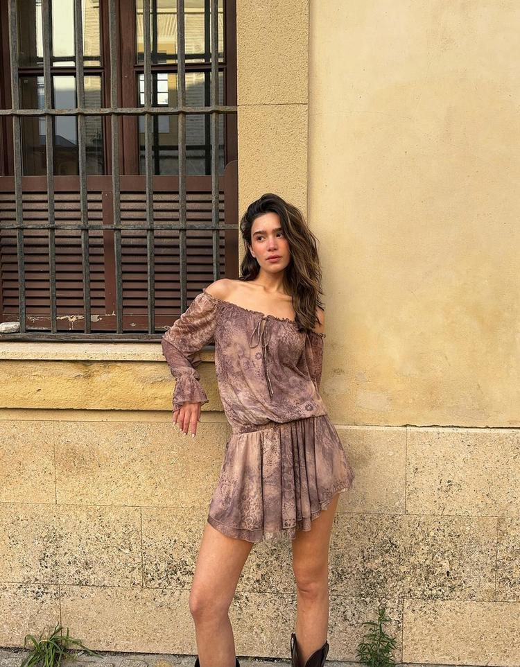 Long sleeve boho mini dress