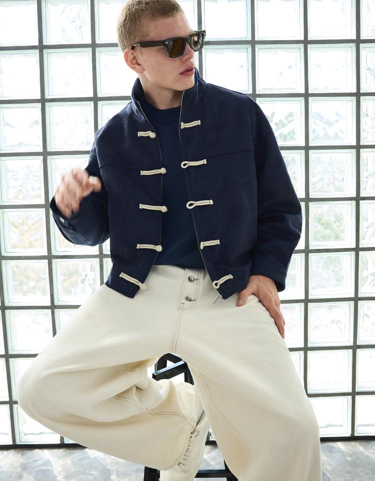 Faux suede jacket with clasps — Dark blue