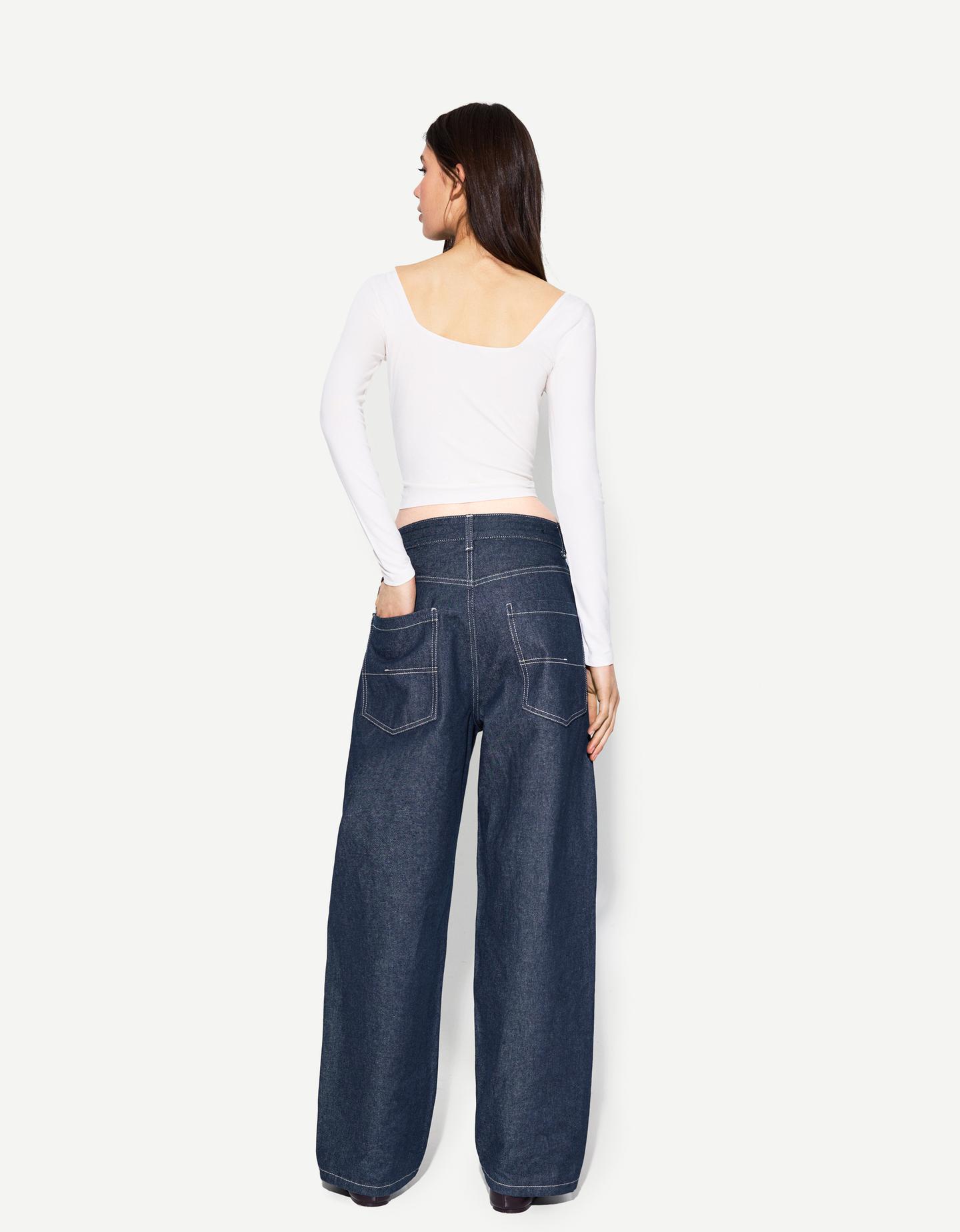 Bershka Skaterjeans Mit Weitem Bein Damen 34 Marinenblau günstig online kaufen