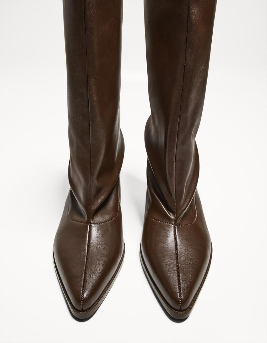 Wide-leg high-heel boots-Brown-2