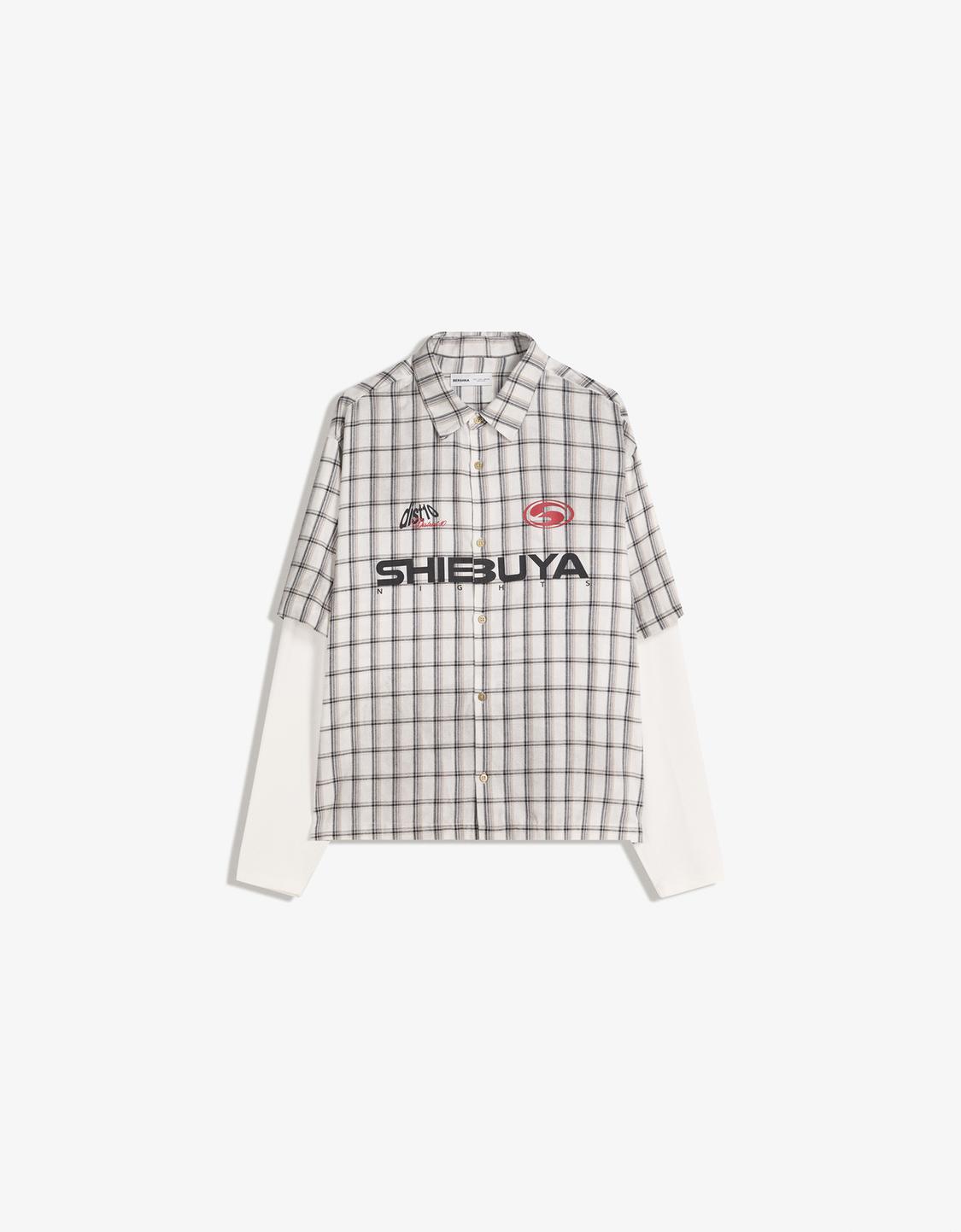 Check boxy fit shirt with double sleeves