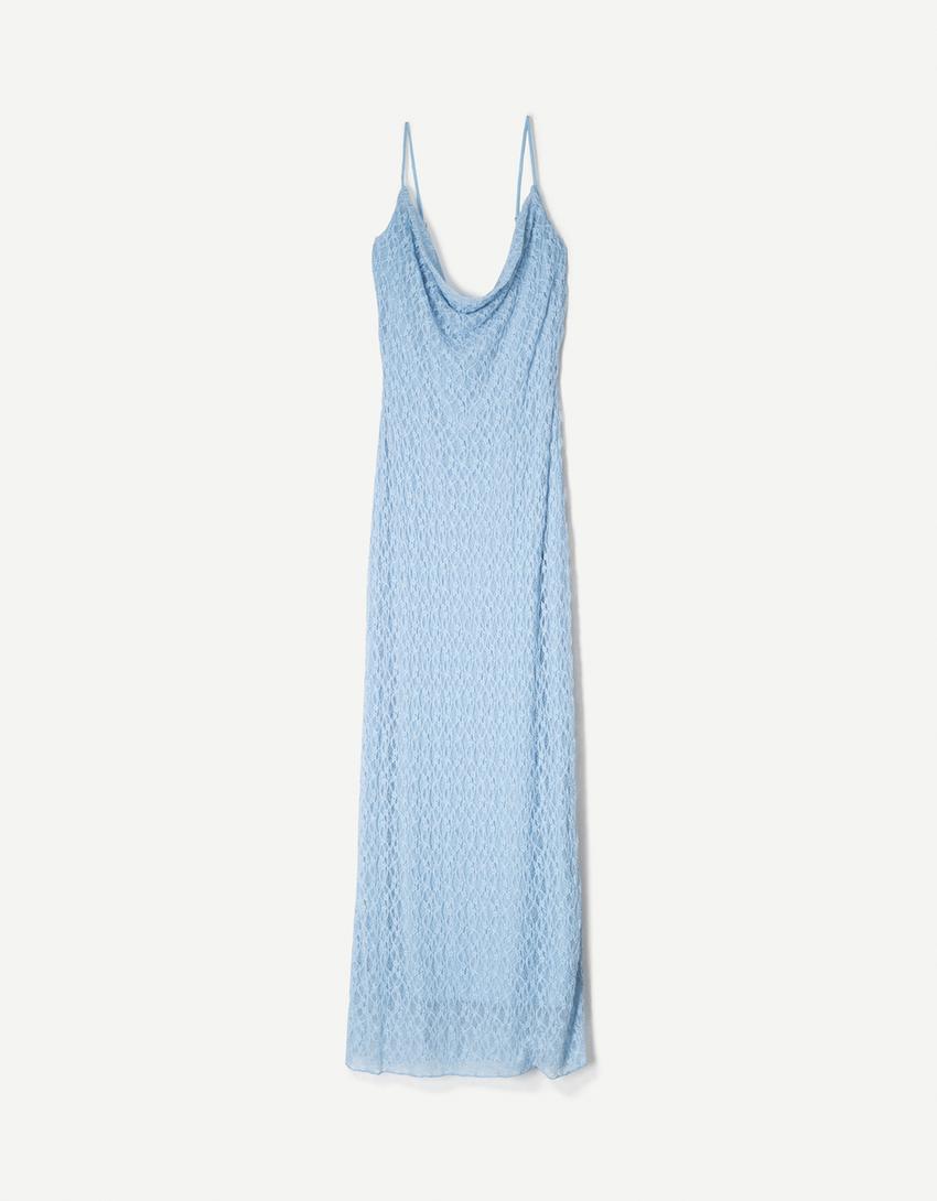 Vestito midi in pizzo-Azzurro Chiaro-4