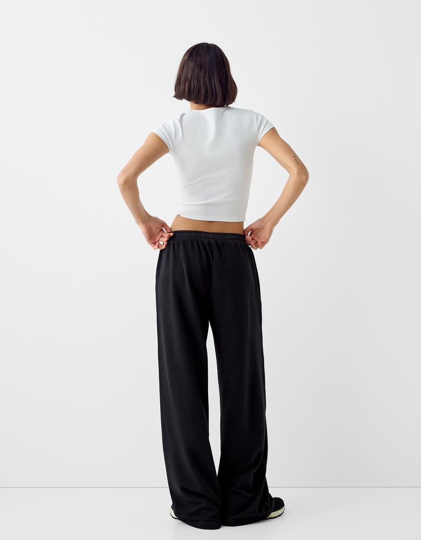 بنطال ناعم واسع الساقين بتأثير باهت-رمادي-2