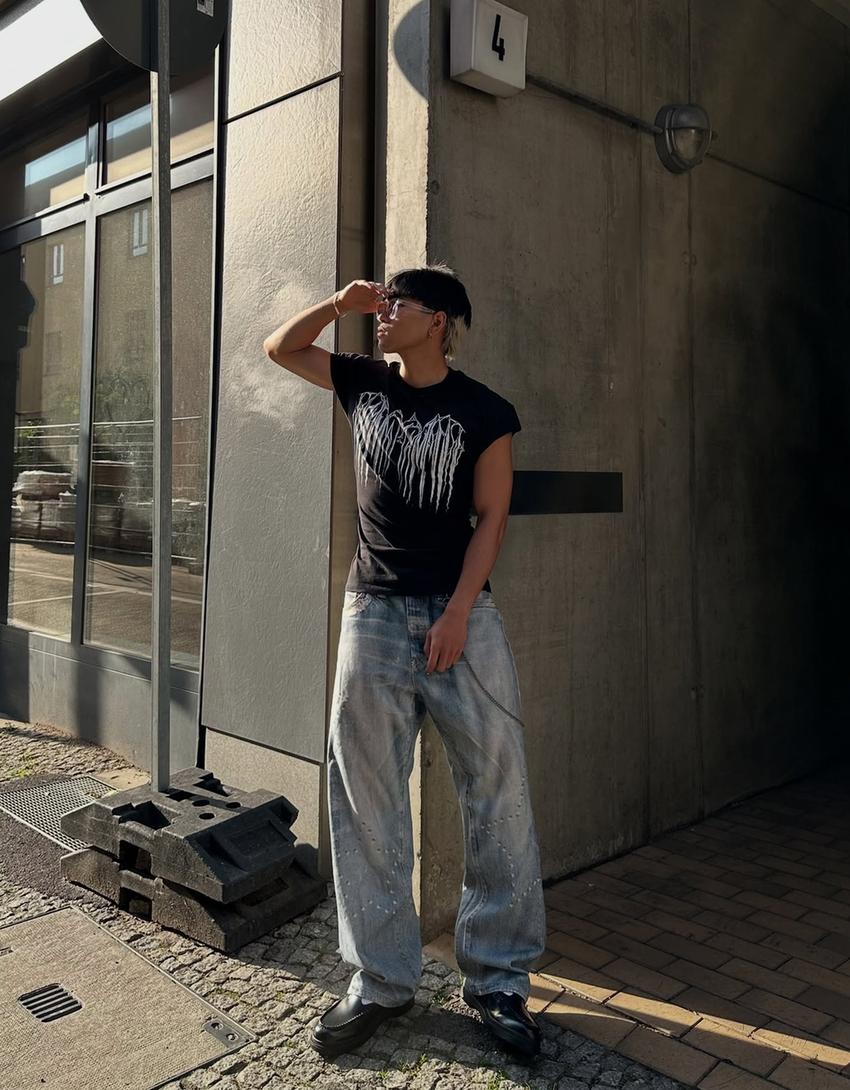 Baggy printed jeans-Light blue-0