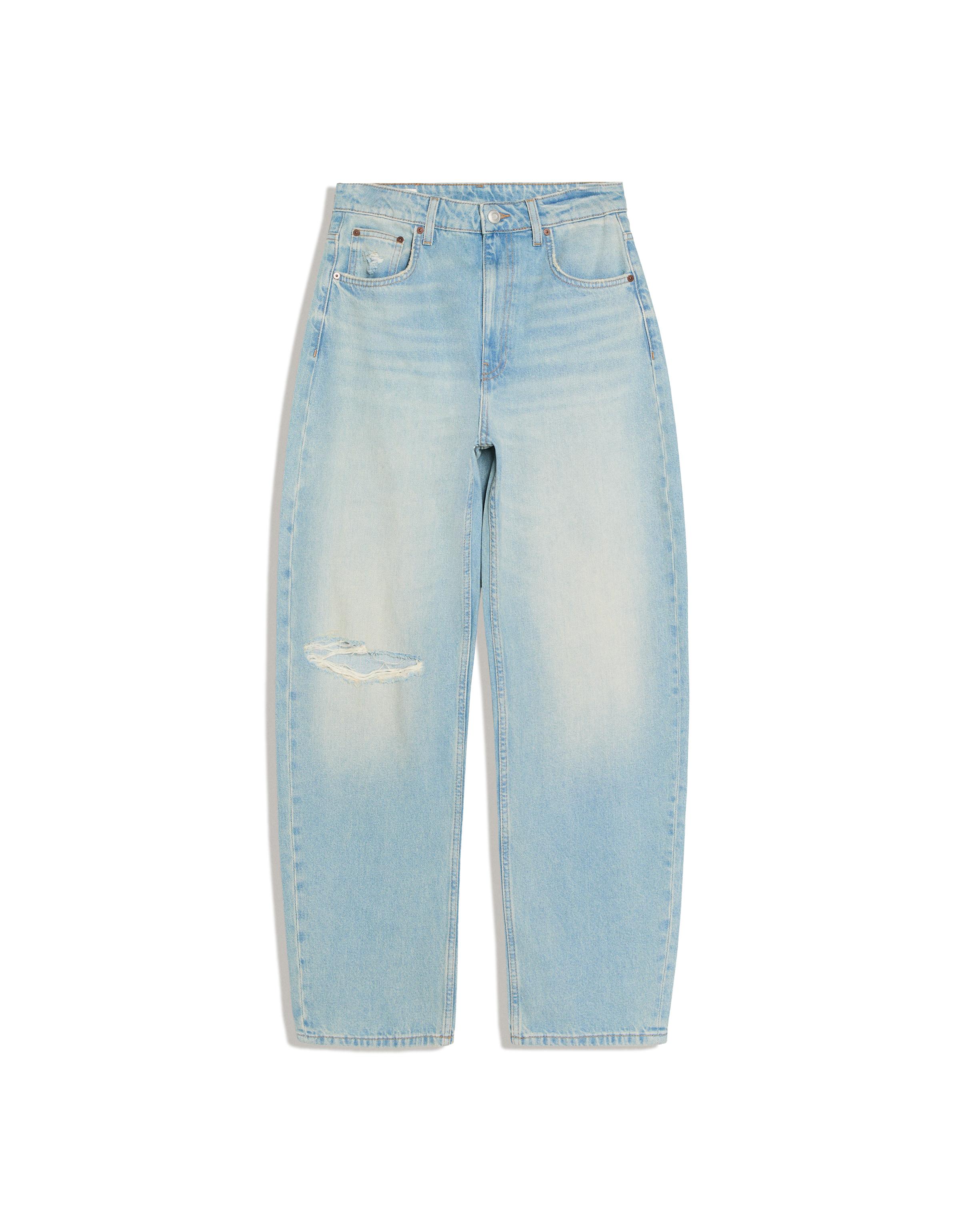 Ripped barrel loose jeans — Light blue