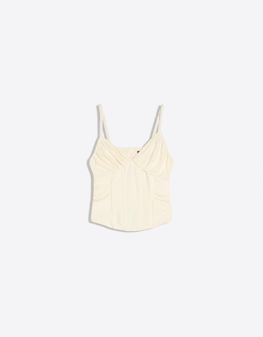 Top corset froncé-Écru