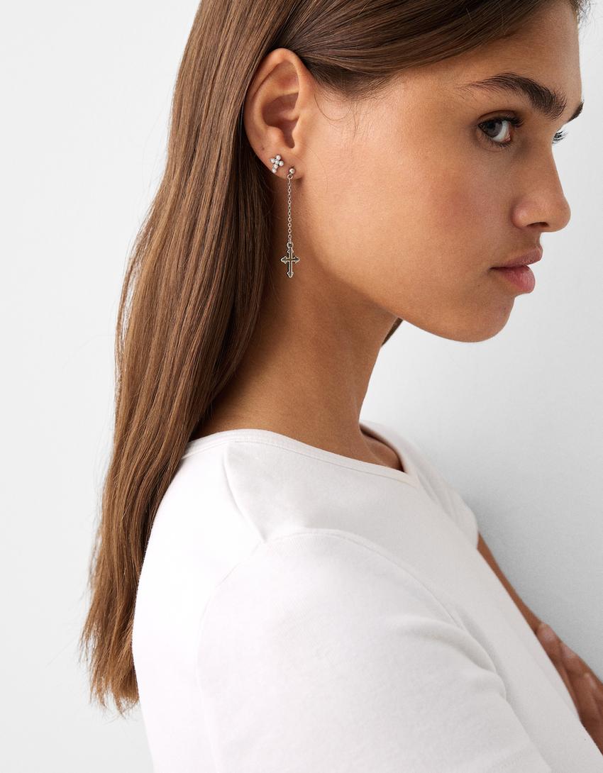 Lot 9 boucles d’oreilles croix-Argent-3