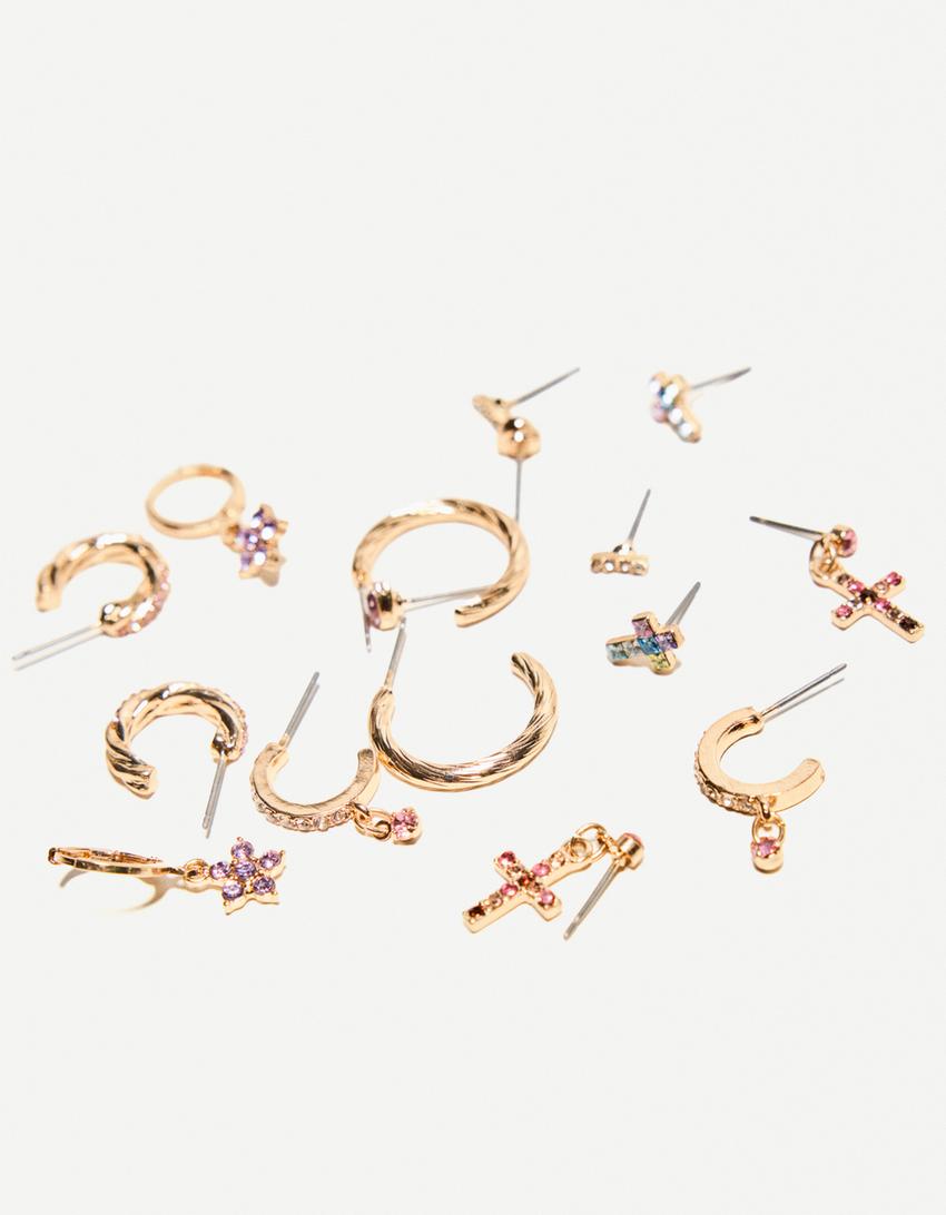 Pack of 8 earrings-Gold-1
