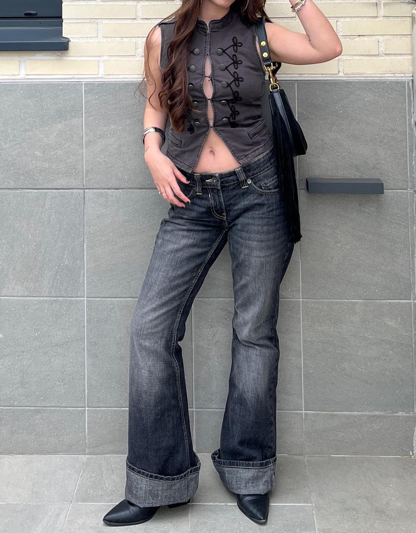 Baggy flared jeans-Silver
