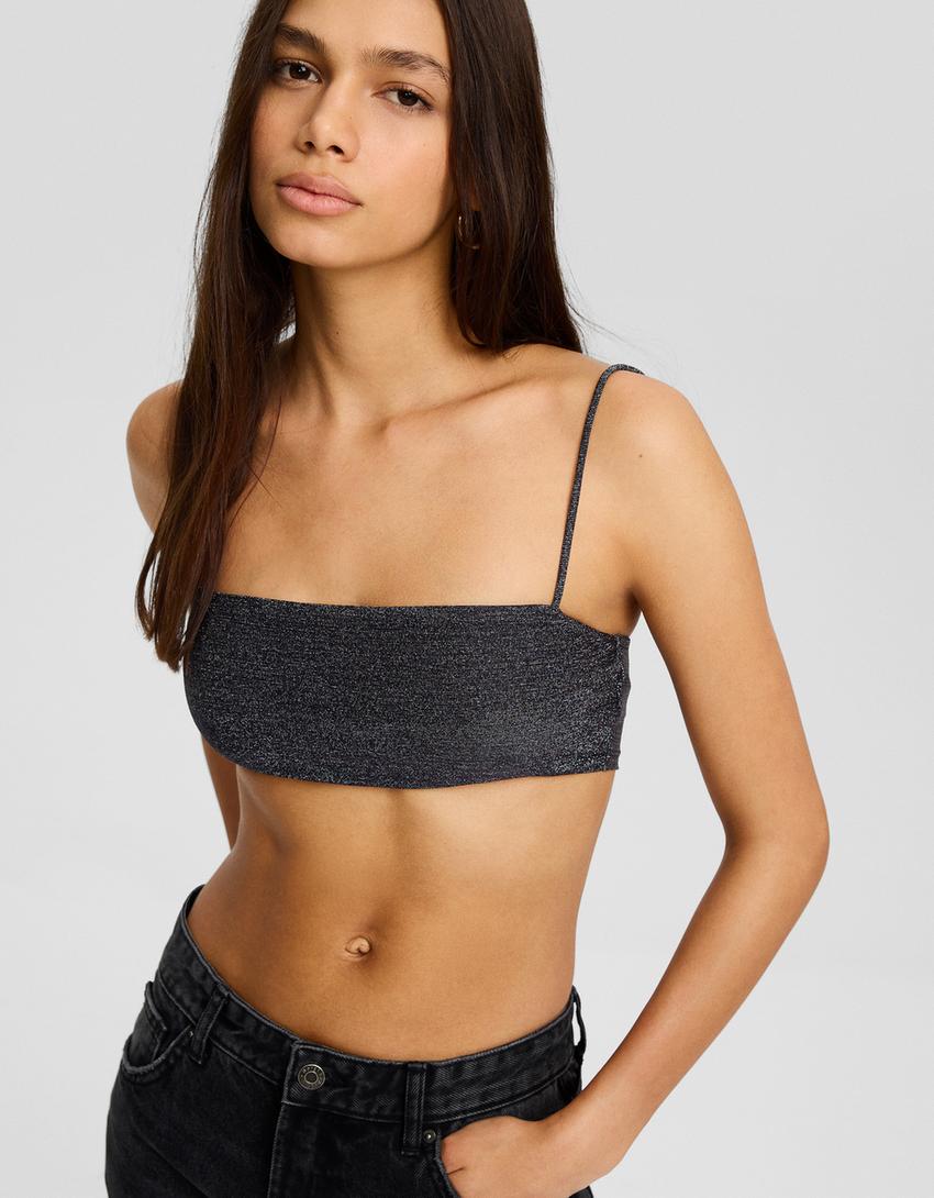 Crop top bretelles brillant-Argent-2