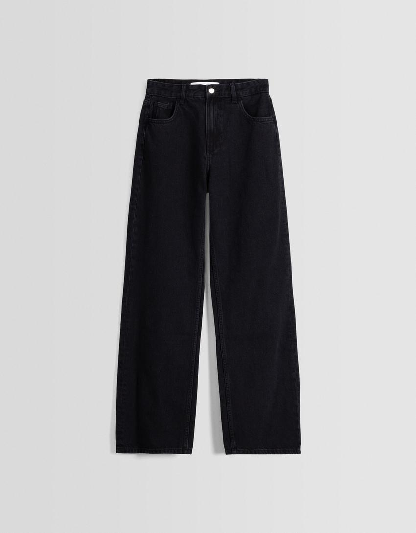 جينز نمط التسعينيات بساق عريضة-أسود-4