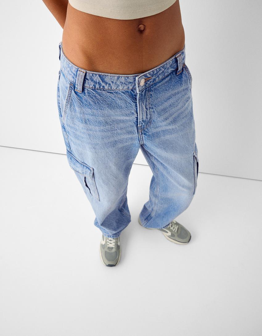 بنطال جينز كارغو بقصّة مستقيمة-أزرق فاتح-3