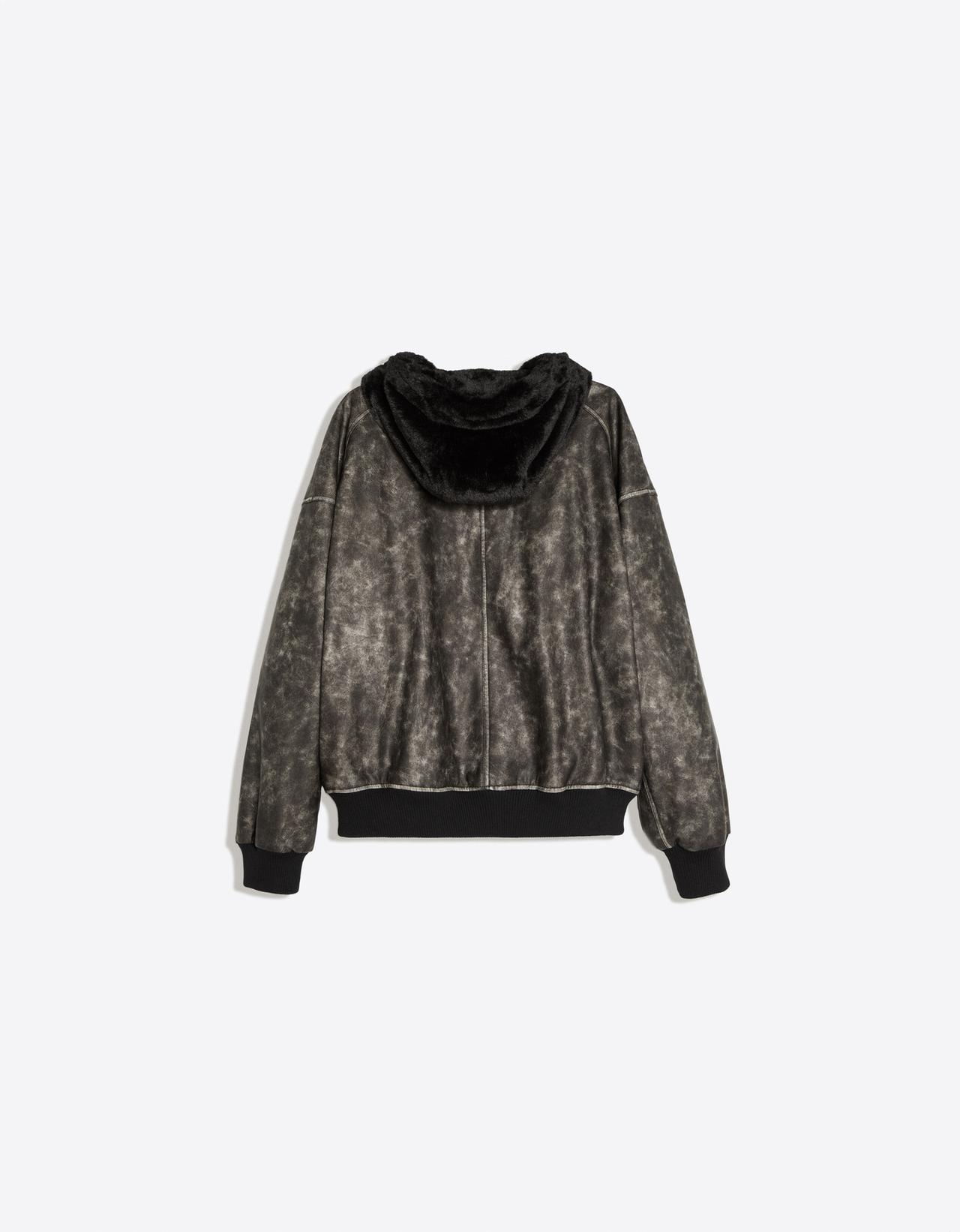 Reversible hood faux fur jacket — Black