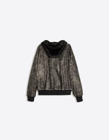 Reversible hood faux fur jacket — Black 7