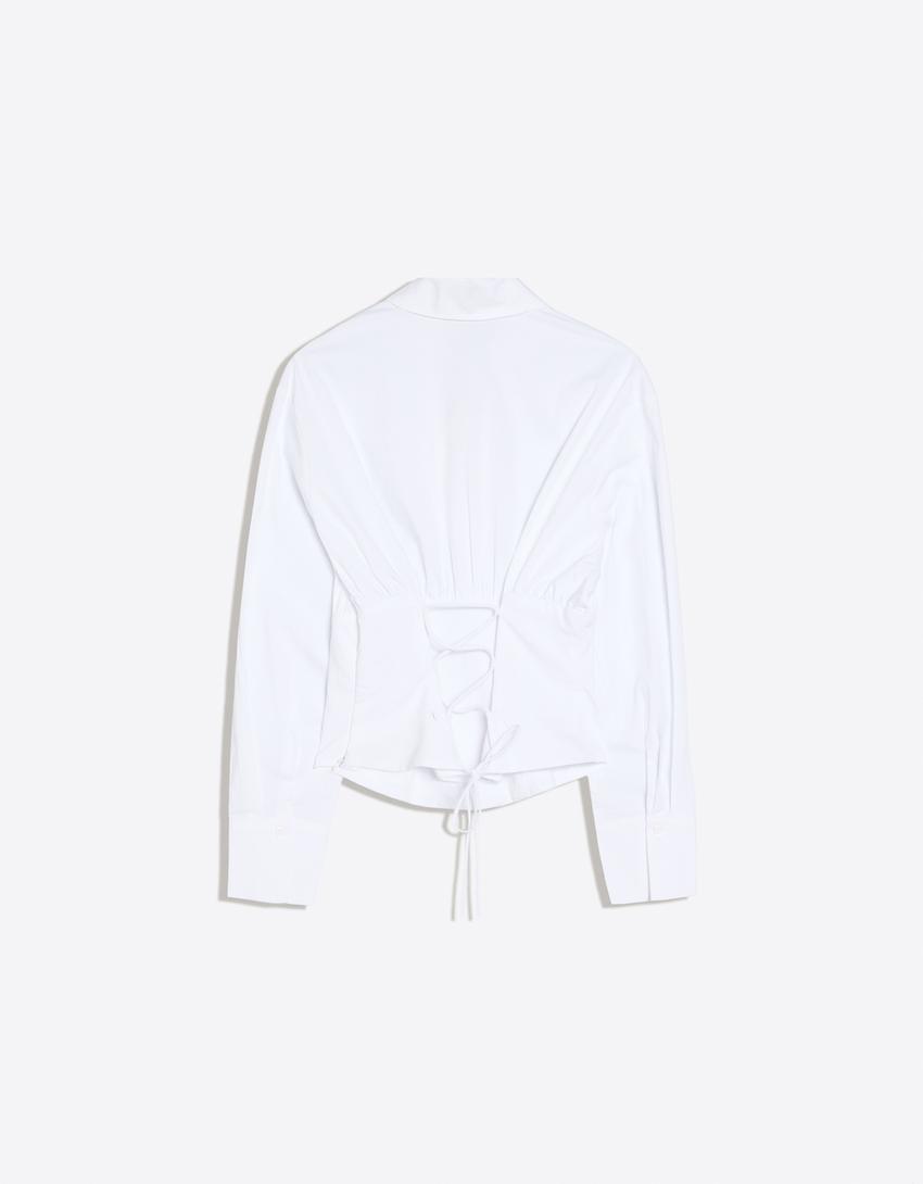 Camisa manga larga efecto corsé-Blanco