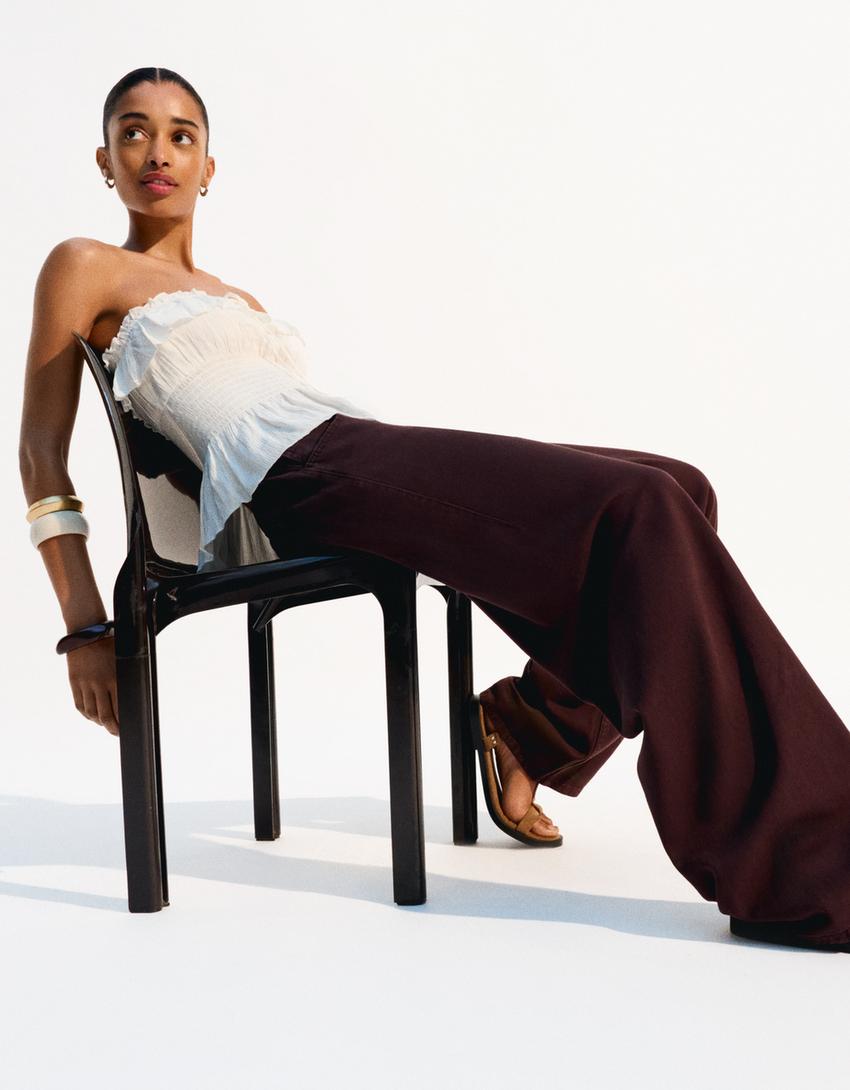 Jean wide leg léger-Marron-0