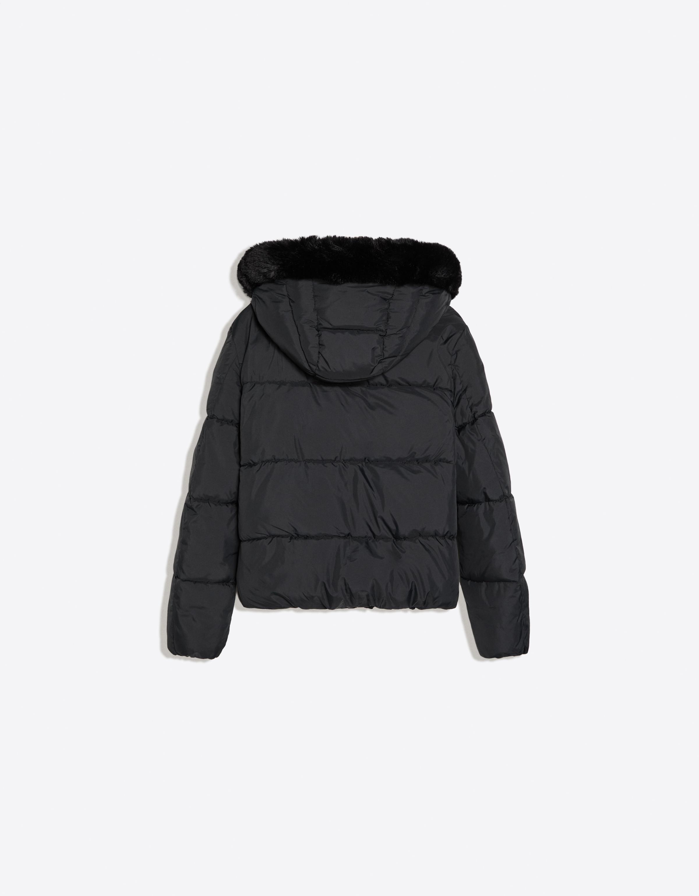 Padded jacket with fur hood — Black