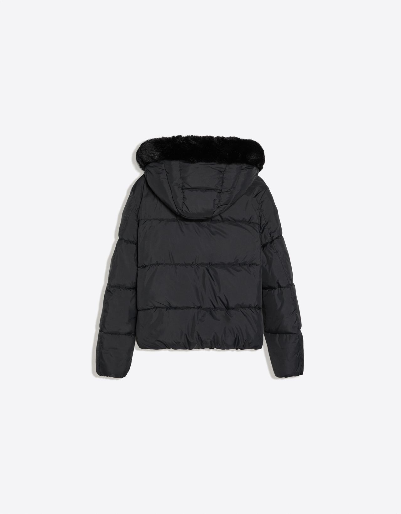 Puffer jacket with faux fur hood — Black