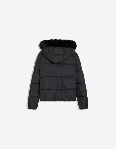 Puffer jacket with faux fur hood — Black 6