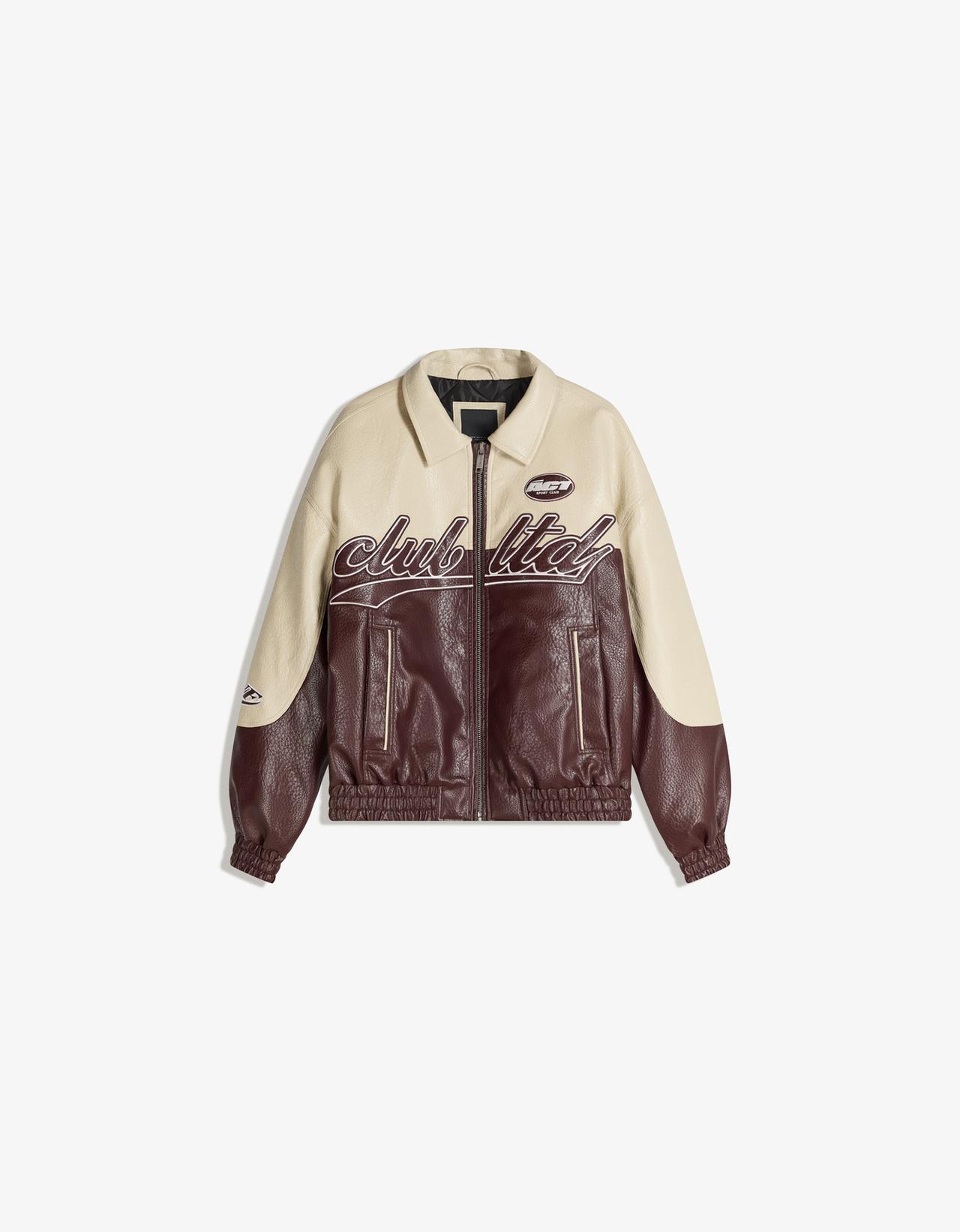 Colour block leather effect jacket — Burgundy