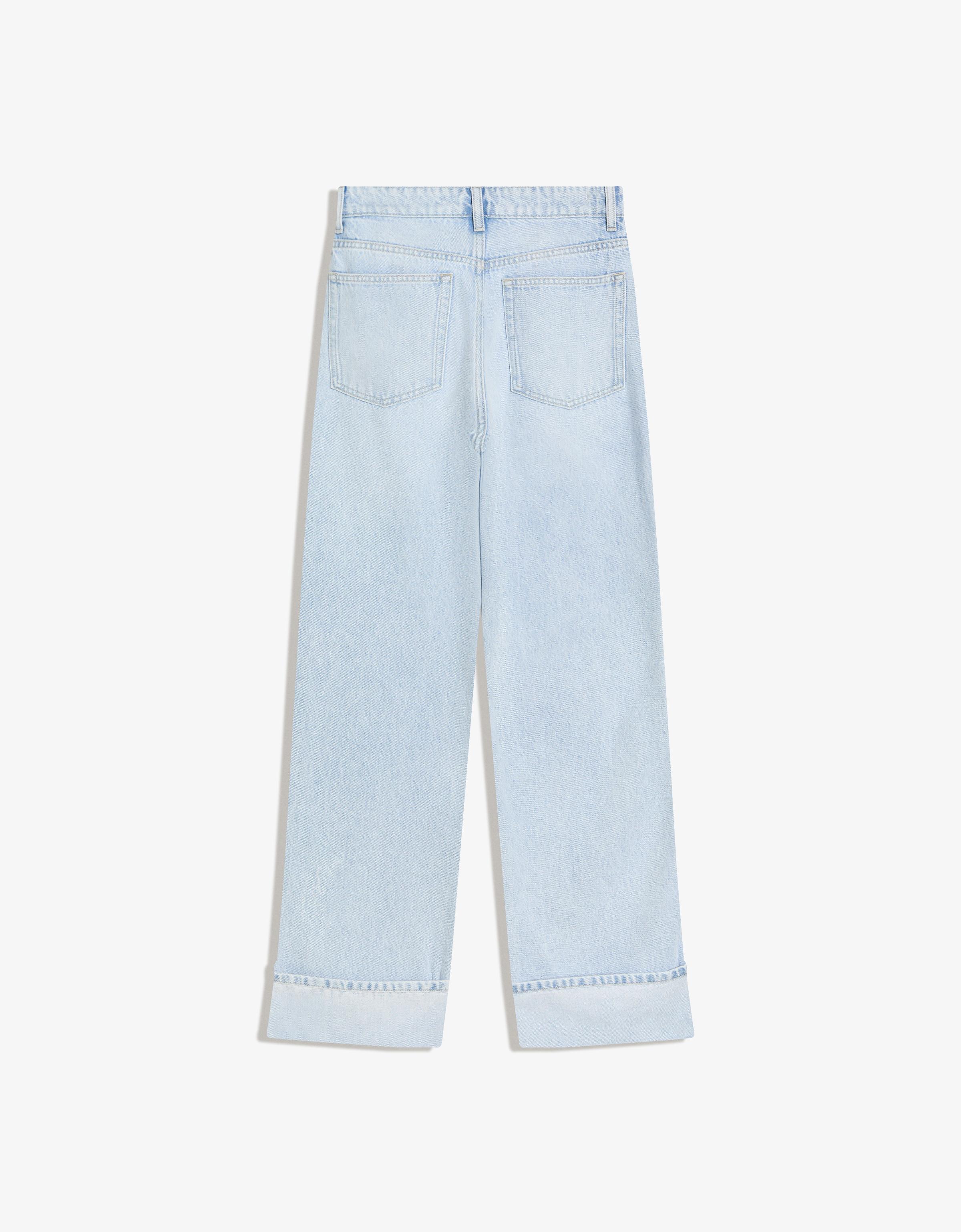 High-waist straight wide-leg jeans with turn-up hem