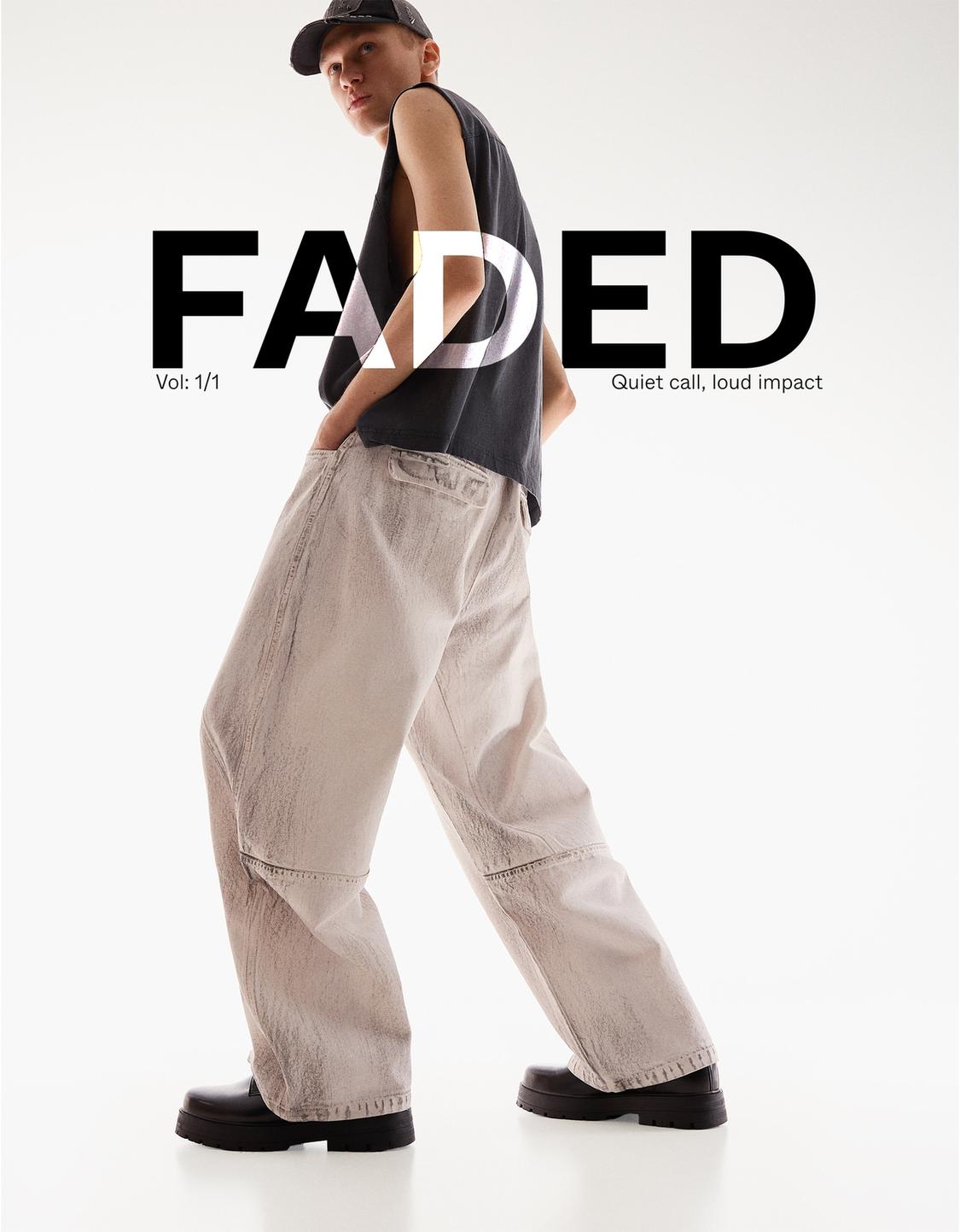 Waxed-effect balloon fit trousers
