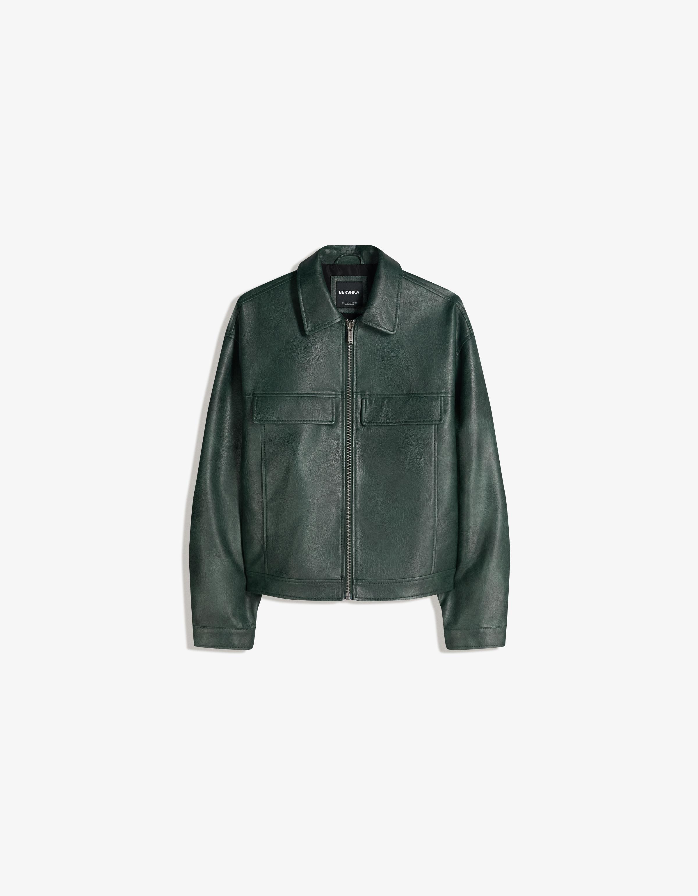 Boxy faux leather jacket