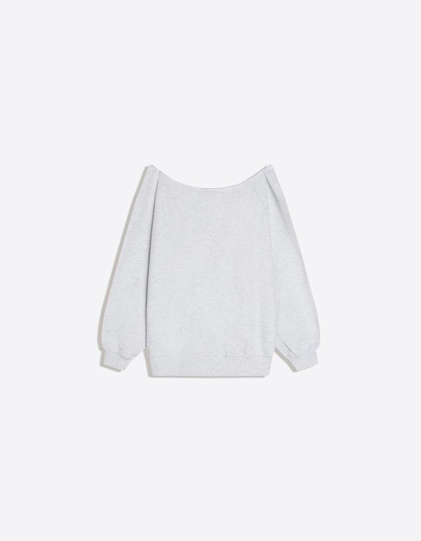 Ασύμμετρο φούτερ με print-Γκρι