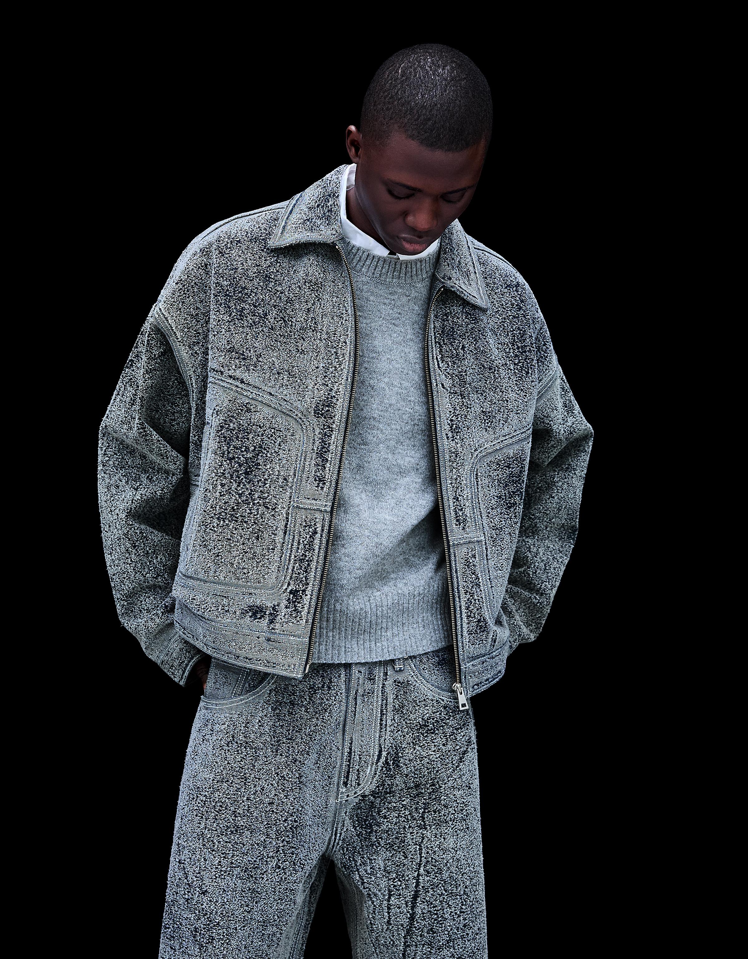 Bershka Jeansjacke Mit Textur Herren L Ausgewaschenes Blau