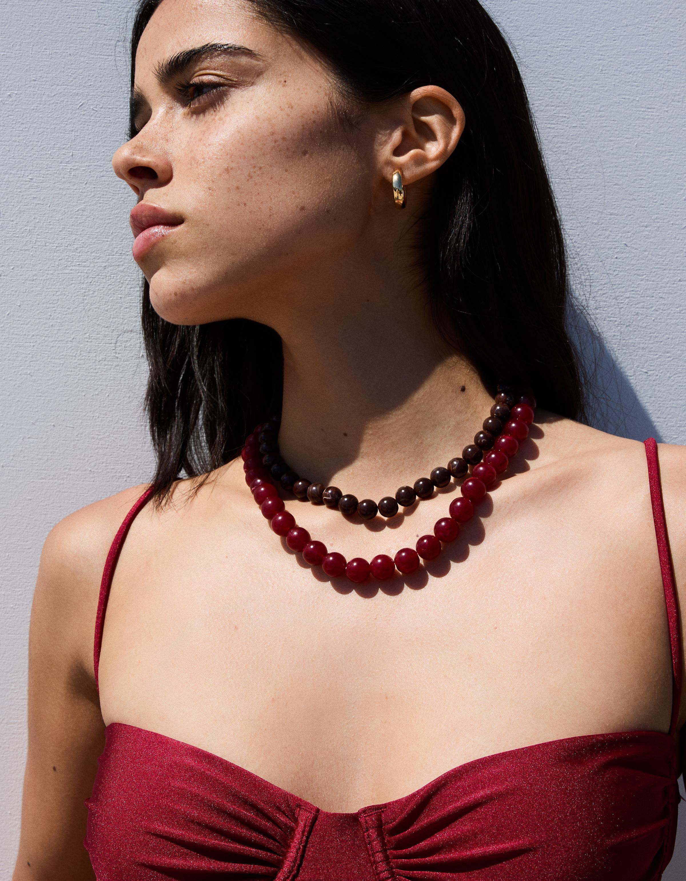 Bershka 2er-Pack Kugelhalsketten Damen Bordeaux