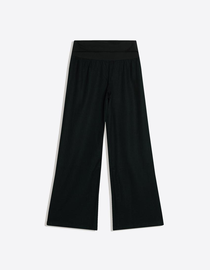 Turn-up waist trousers-Black