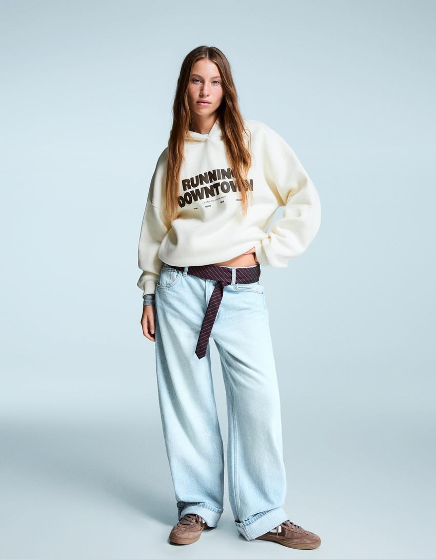 Sudadera oversize capucha print-Crudo