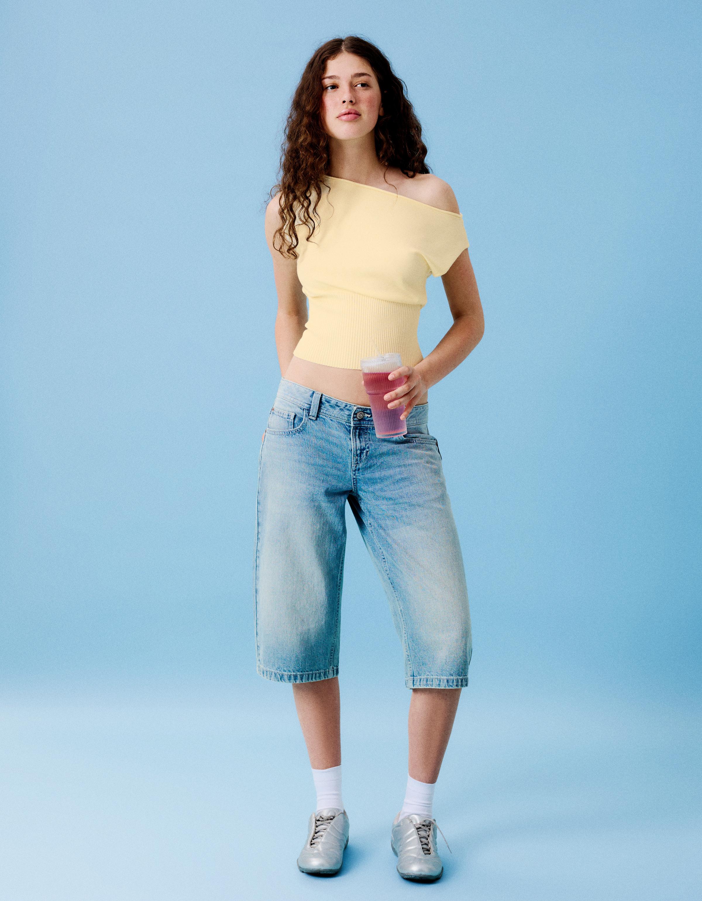 Knit boat neck top — Yellow