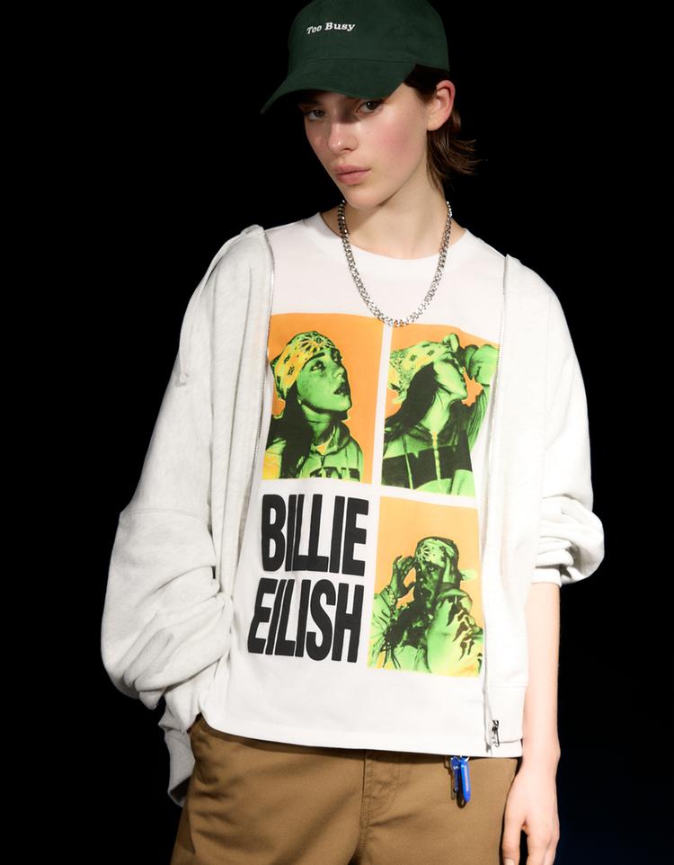 Billie Eilish desenli kısa kollu t-shirt