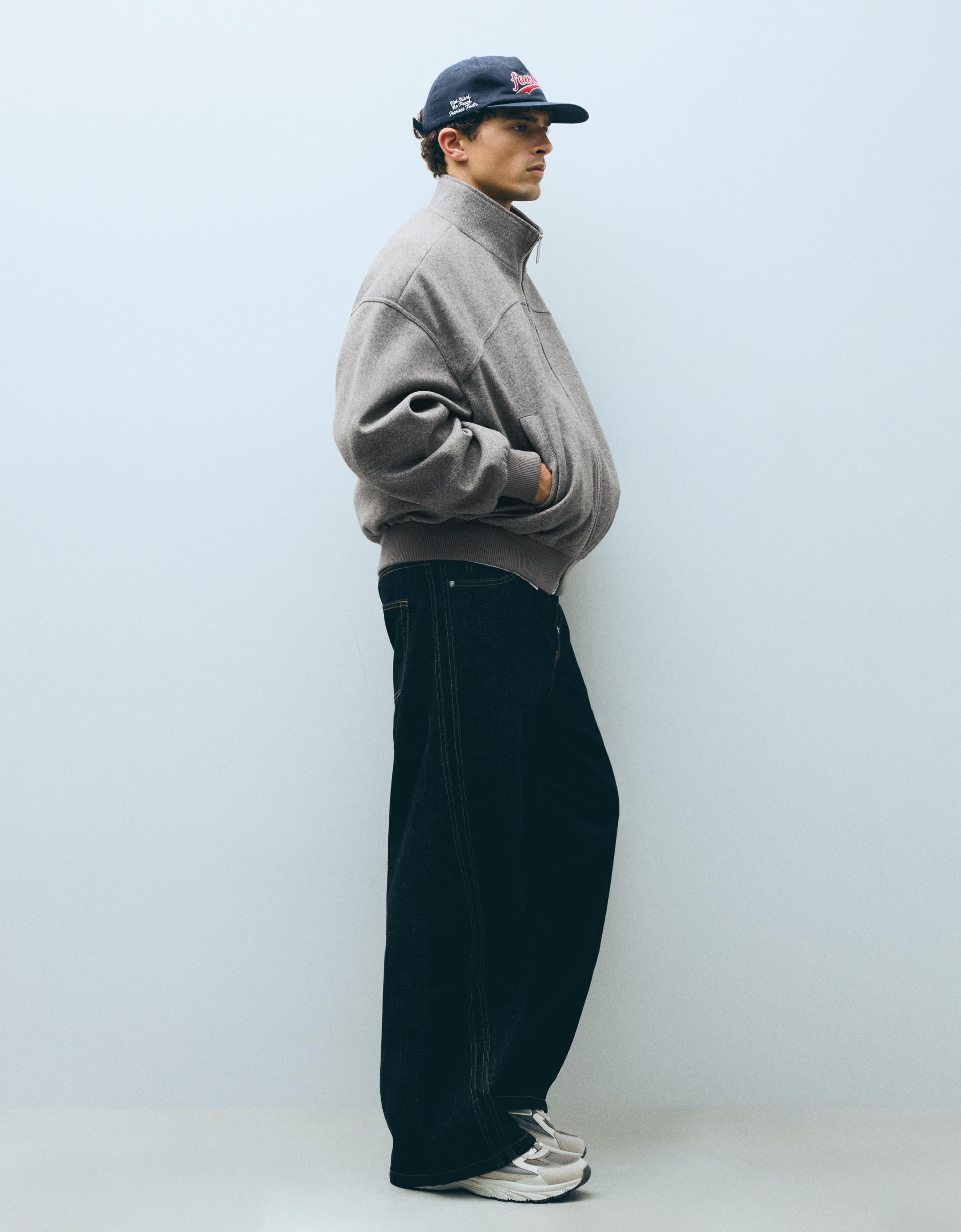 Felt-effect bomber jacket — Grey